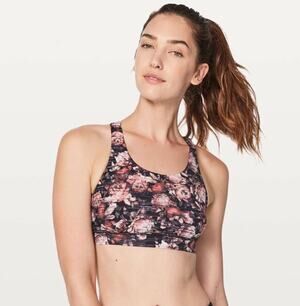 Lululemon Energy Bra Nulux Peony Multi Floral Size 10 Medium Support Pads EUC
